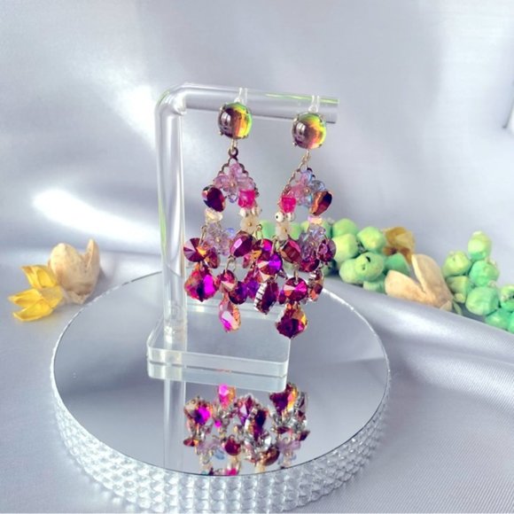 Luxury Burgundy Crystal Earrings - Picture 5 of 5